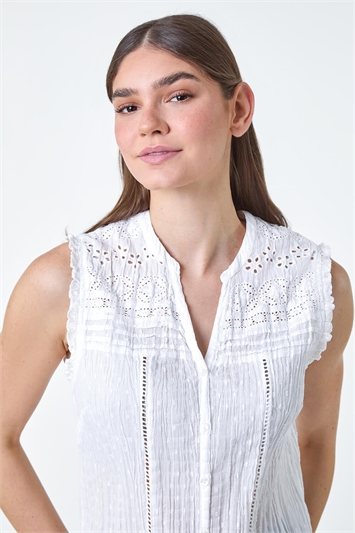 White Broderie Crinkle Cotton Top