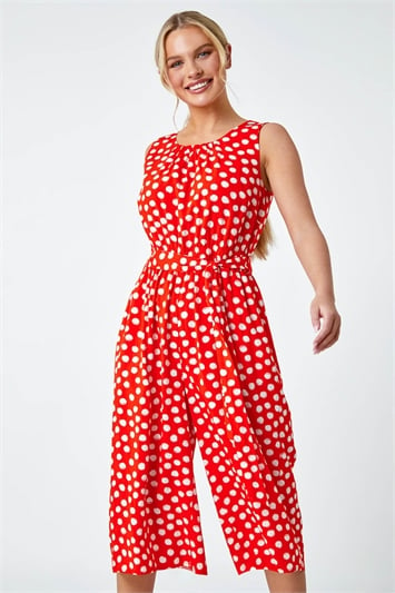 Red Petite Polka Dot Cropped Jumpsuit