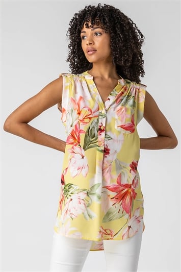 Yellow Floral Print Tunic Top 