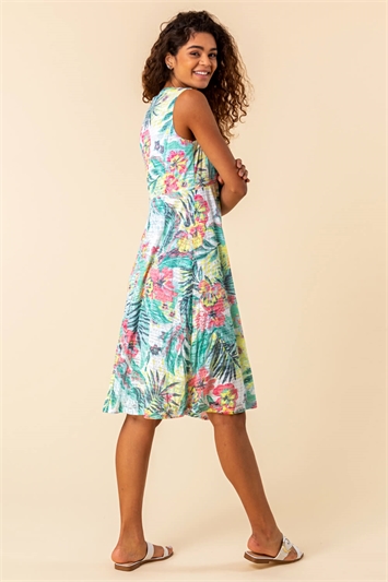 Green Burnout Tropical Print Stretch Dress, Image 2 of 4