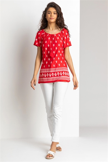 Red Paisley Print Short Sleeve Top, Image 3 of 4