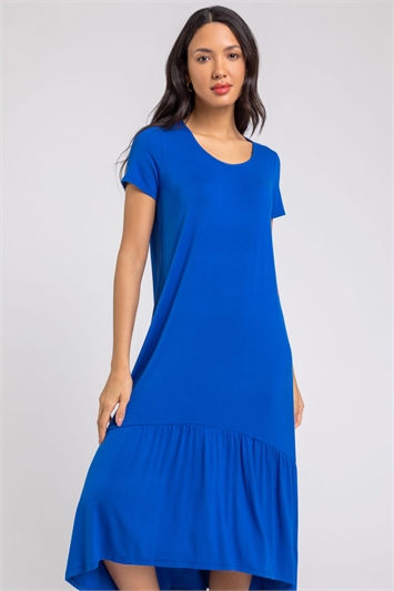 Blue Tiered Hem Jersey Midi Dress