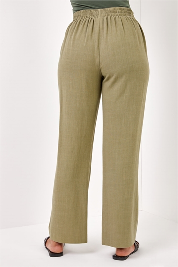 Khaki Petite Linen Tie Front Trousers, Image 3 of 4