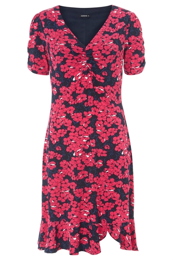Fuchsia Floral Print Stretch Jersey Tea Dress, Image 5 of 5