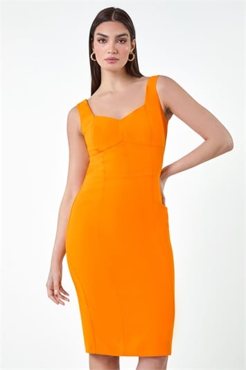 Orange Plain Corset Detail Stretch Dress
