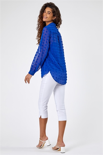 Royal Blue Textured Spot Button Up Blouse, Image 2 of 5