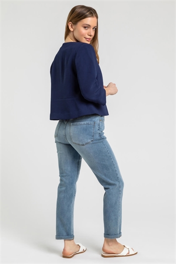 Navy Petite Textured Cropped Jacket, Image 2 of 5