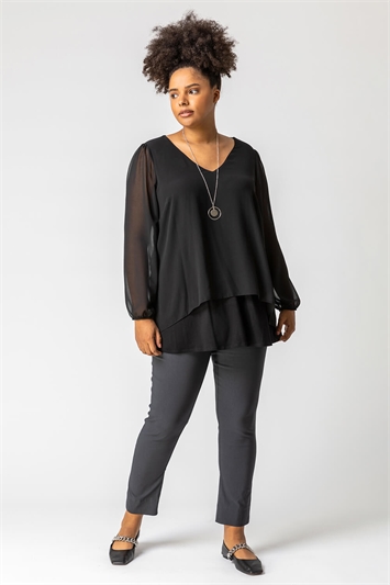 Black Curve Chiffon Top With Necklace, Image 3 of 4