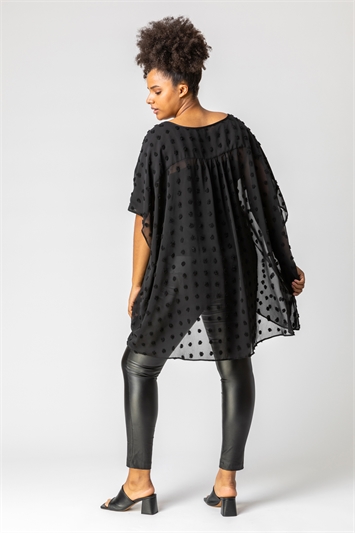 Black Curve Textured Spot Batwing Top, Image 2 of 4
