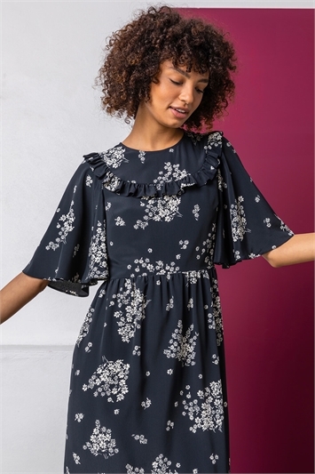 Black Floral Print Yoke Maxi Dress, Image 5 of 5