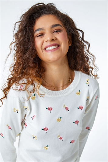 White Floral Embroidered Jumper