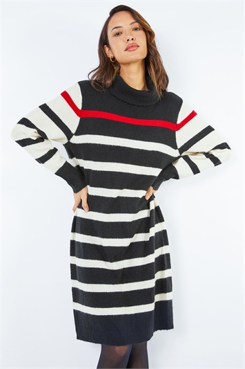 Red Longline Relaxed Striped Jumper Dress