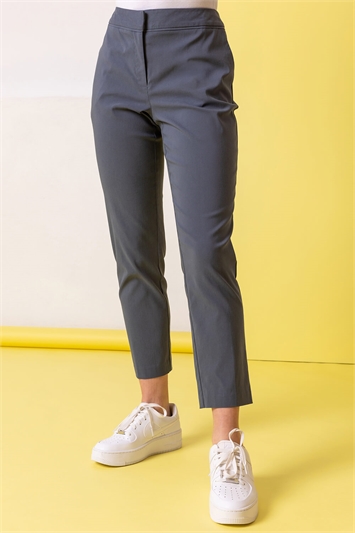 Grey Full Length Pocket Stretch Trousers