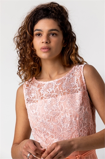 Light Pink Lace Detail Fit And Flare Dress, Image 5 of 5
