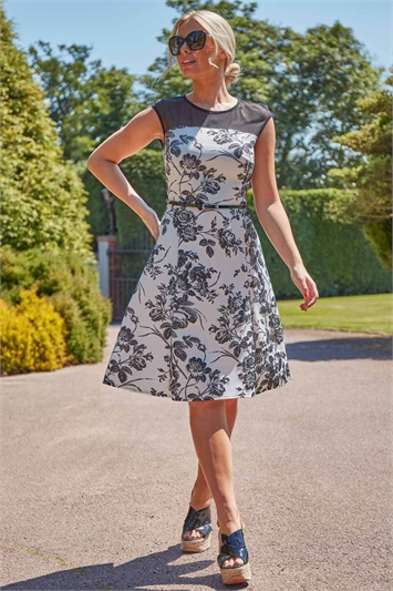 Ivory Floral Print Fit And Flare Dress, Image 4 of 4