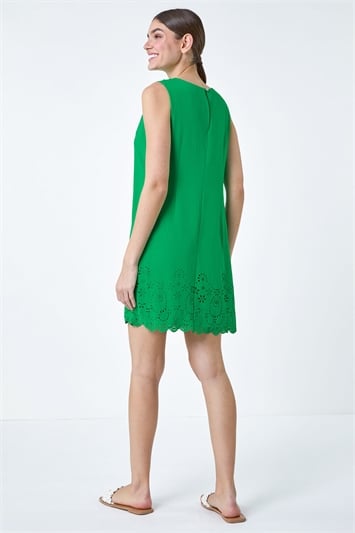 Green Floral Hem Textured Shift Dress