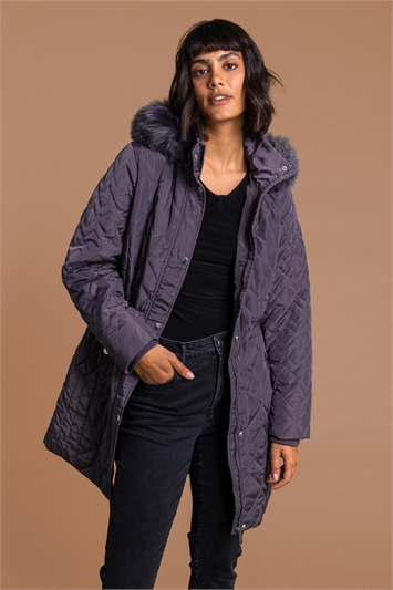 Women S Coats Roman Originals Uk, Fur Trim Hooded Coat Ladies