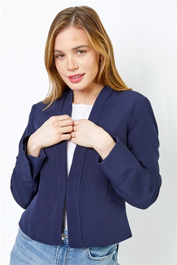 Navy Petite Tailored Cropped Jacket, Image 1 of 4