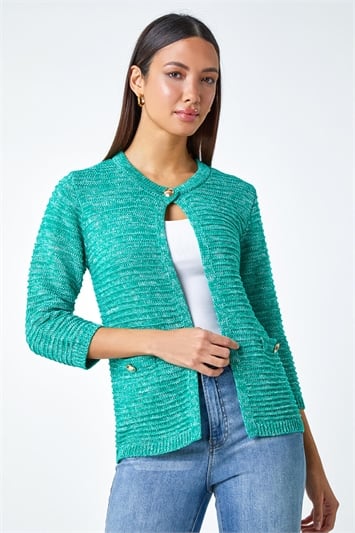 Green Cotton Blend Knitted Cardigan