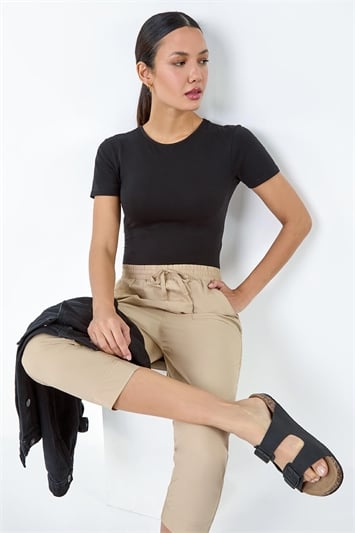 Cream Cotton Cropped Cargo Trousers