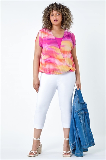 Pink Curve Abstract Overlay Bubble Hem Top