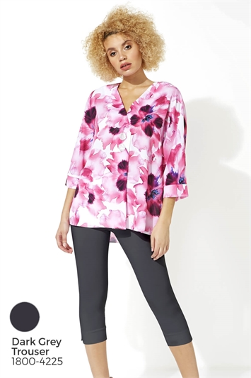 Fuchsia Floral Print Oversized Button Top, Image 6 of 8