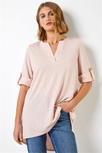 Light Pink Textured Notch Neck Top, Image 1 of 4