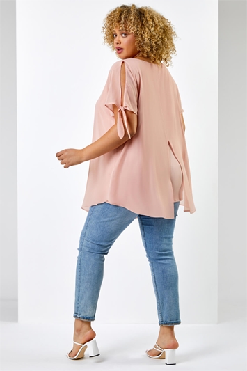 Light Pink Curve Chiffon Overlay Top With Necklace, Image 2 of 5