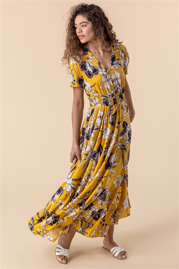 Amber Floral Print Shirred Waist Maxi Dress, Image 3 of 5