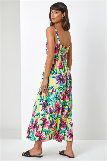 Lime Floral Print Tiered Knot Dress, Image 2 of 5