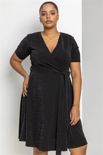 Black Curve Shimmer Wrap Dress