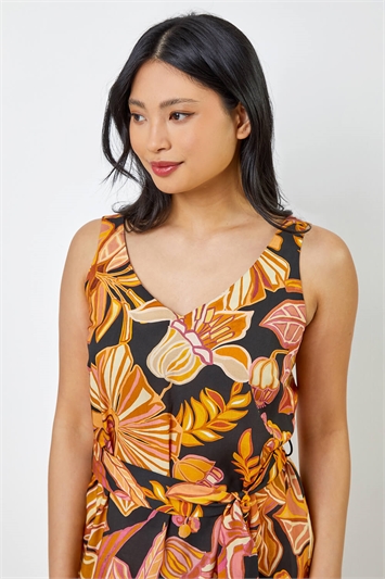 Rust Petite Floral Print Tiered Dress, Image 3 of 6