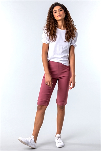 Dusky Pink Stretch Knee Length Shorts, Image 3 of 4