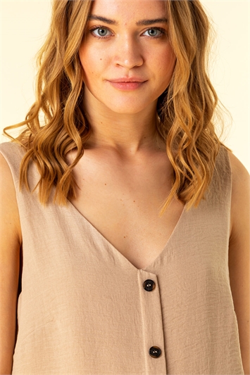Stone Button Front Sleeveless Top, Image 4 of 4