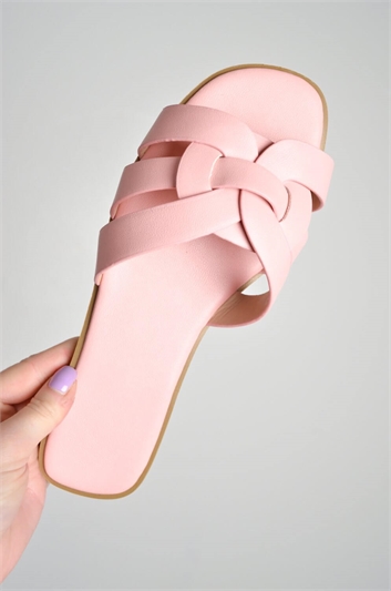 Pink PU Link Strap Slider Sandals