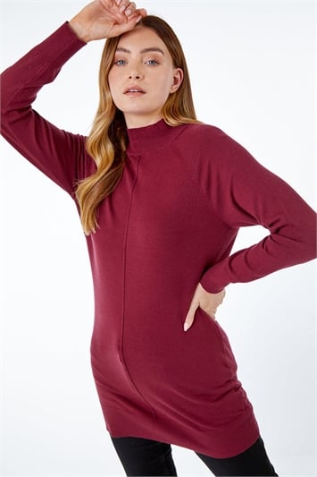 Red High Neck Tunic Jumper
