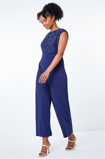 Navy Petite Lace Stretch Jumpsuit, Image 2 of 5