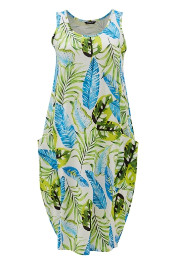 Multicoloured Leaf Print Slouch Pocket Dress, Image 4 of 4