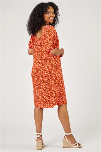 Red Petite Ditsy Floral Print Jersey Tunic Dress, Image 3 of 5