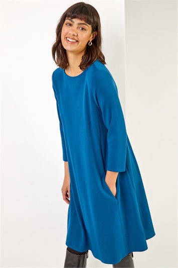 Blue A-Line Pocket Detail Swing Dress