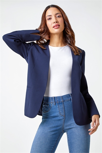 Blue Smart Collar Longline Blazer Jacket
