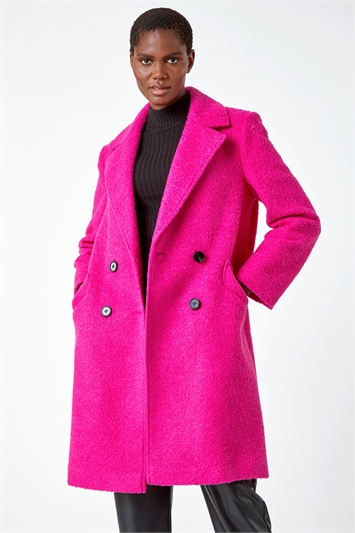 Pink Relaxed Double Breasted Boucle Coat