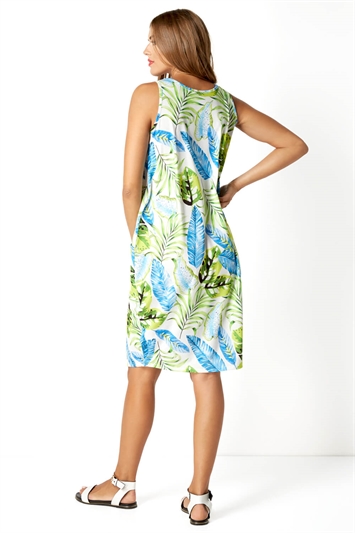 Multicoloured Leaf Print Slouch Pocket Dress, Image 3 of 4
