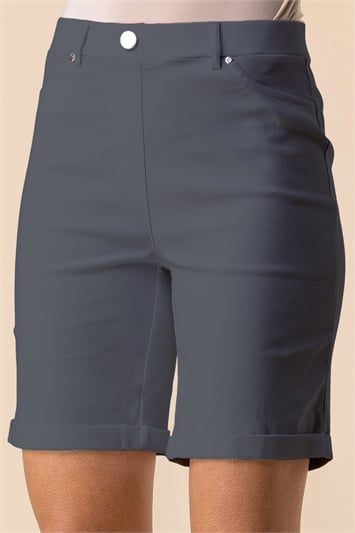 Dark Grey Turned Hem Stretch Shorts, Image 1 of 4
