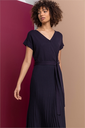 Belted Wrap Pleated Knit Dressand this?