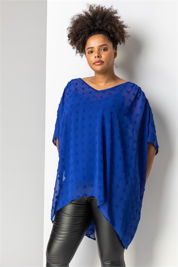 Royal Blue Curve Textured Spot Batwing Top, Image 1 of 4