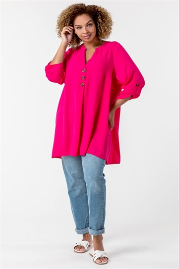 Fuchsia Curve Button Detail Tunic Top, Image 3 of 4