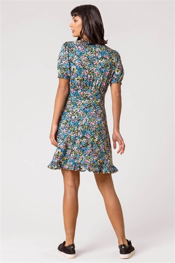 Blue Ditsy Floral Stretch Jersey Tea Dress, Image 2 of 5