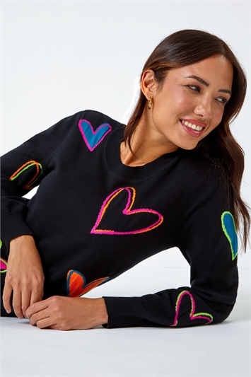 Black Heart Print Knitted Jumper