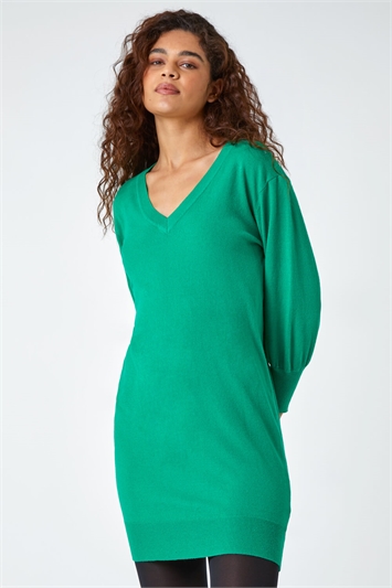Green Longline Knitted Jumper Dress